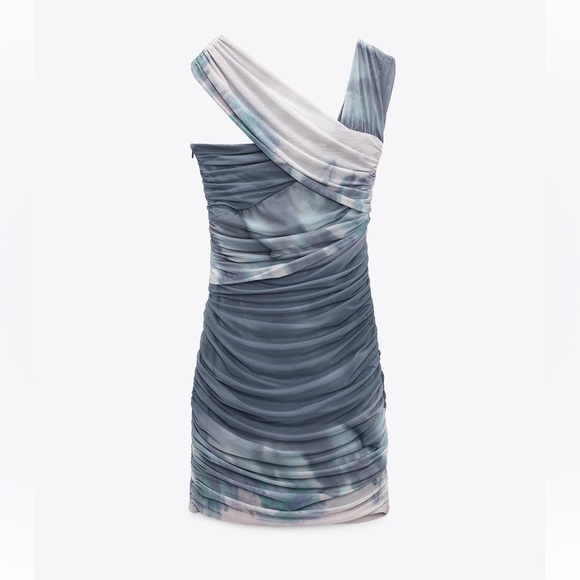 Zara Blue and Gray Tie-Dye Mini Dress - Picture 5 of 10